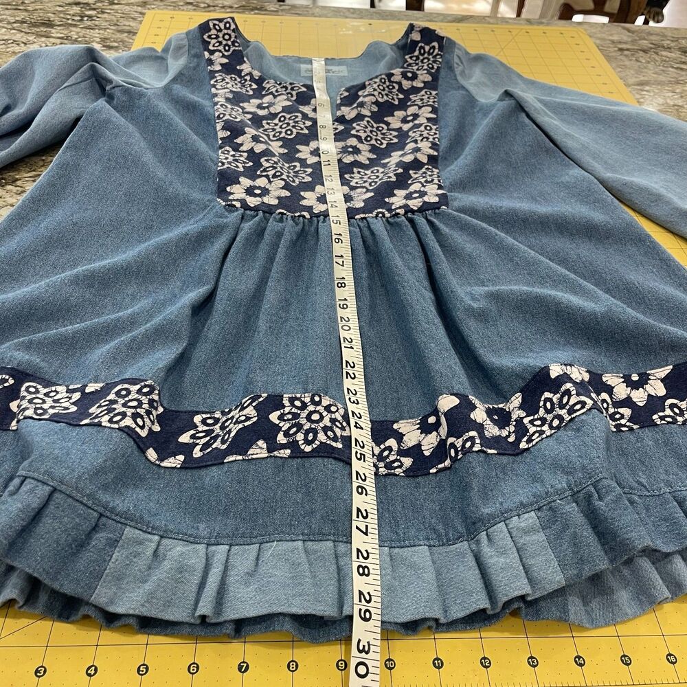 Handmade Hippy Boho Blue Denim & Jersey Tunic, all pre-loved fabrics, size L. - Picture 6 of 7